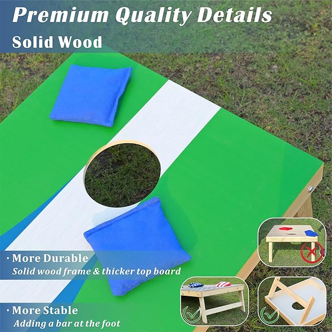 Cornhole Board Set 4FTx2FT Solid Wood Regulation Size Cornhole Set Includes 8 Cornhole Bags for