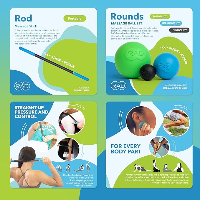 RAD All-in Complete Myofascial Release and Muscle Recovery Set - Includes Exercise Foam Rollers