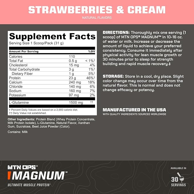 MTN OPS Magnum Strawberry Protein Powder, 23g of Whey Isolate Protein & Milk Protein with BCAAs