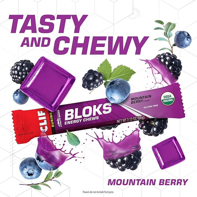 CLIF BLOKS - Mountain Berry Flavor - Energy Chews - Non-GMO - Plant Based - Fast Fuel for Cycling