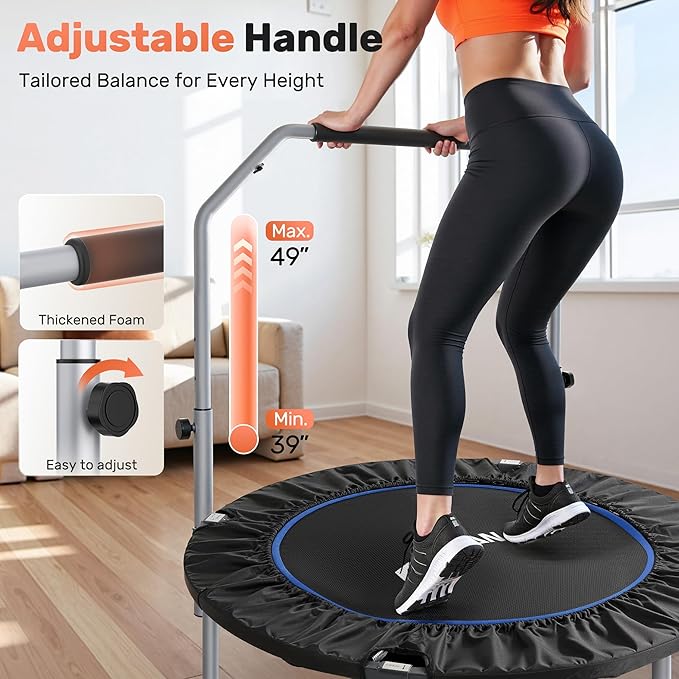 BCAN 40/48" Foldable Mini Trampoline Max Load 330lbs/440lbs, Fitness Rebounder with Adjustable Foam