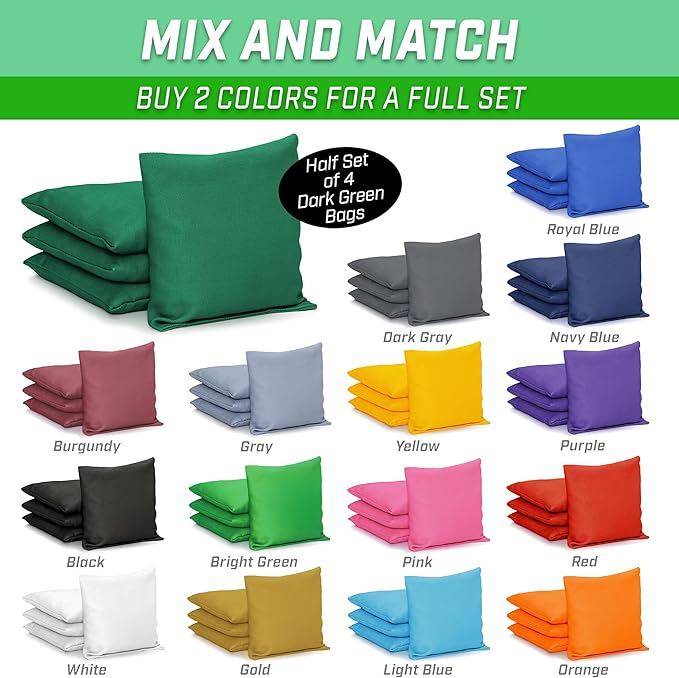 GoSports Classic Cornhole Bean Bags Set of 4-16 Colors Available - Regulation All Weather, Mix and