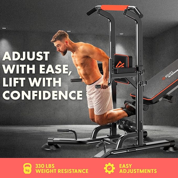 SQUATZ Pull-Up Workout Station with Bench - Multifunctional Gym Equipment Setup w/Pulling Bar