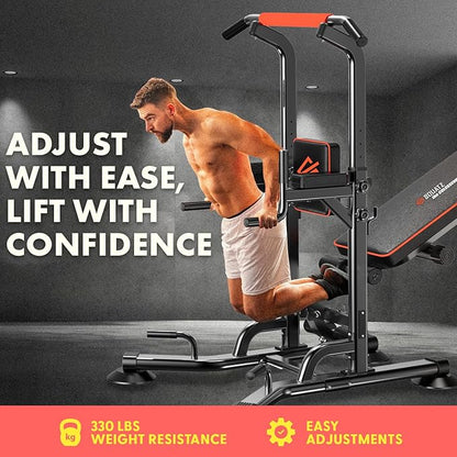 SQUATZ Pull-Up Workout Station with Bench - Multifunctional Gym Equipment Setup w/Pulling Bar
