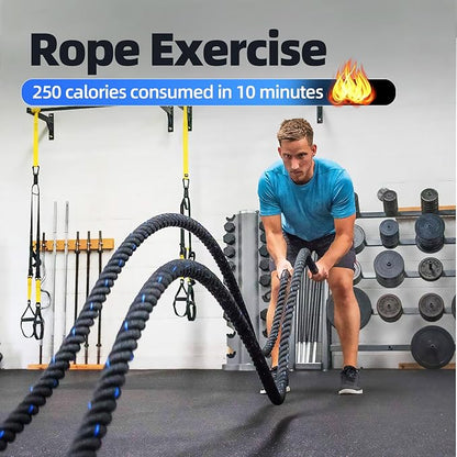 GSE Games & Sports Expert Gym Battle Rope, Heavy-Duty Workout Ropes for Indoor & Outdoor Workout