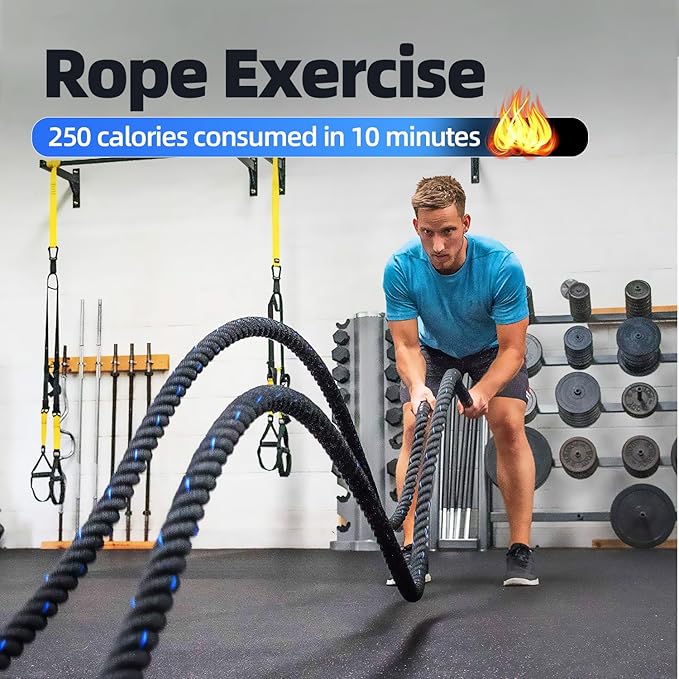 GSE Games & Sports Expert Gym Battle Rope, Heavy-Duty Workout Ropes for Indoor & Outdoor Workout
