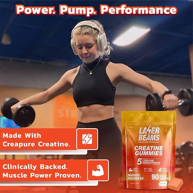 Creatine Monohydrate Gummies for Women & Men - 5g Creapure Creatine per Serving - Vegan, Mango