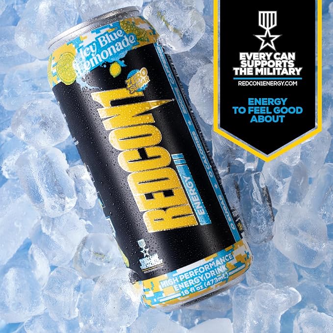 REDCON1 Energy High Performance Drink, Icy Blue Lemonade - Zero Sugar Energy Drink with Alpha GPC