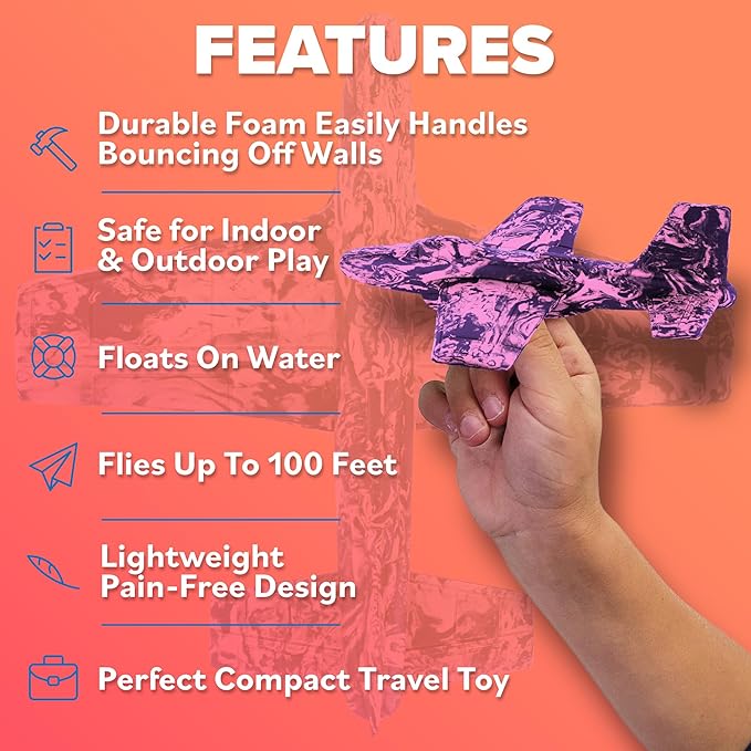 Foam Airplanes for Kids - Best Girl Toys Age 4 & Up - Engaging Toy for 7 Year Old Girl Birthday