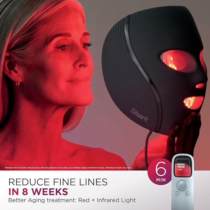 Shark CryoGlow LED Face Mask with Under-Eye Cooling, Anti-Ageing & Blemish Repair, Red & Blue LED