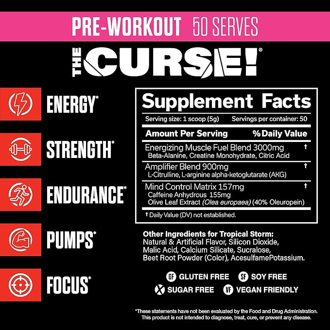 JNX SPORTS The Curse! Pre Workout Powder for Men & Women, Caffeine, Beta-Alanine, Creatine