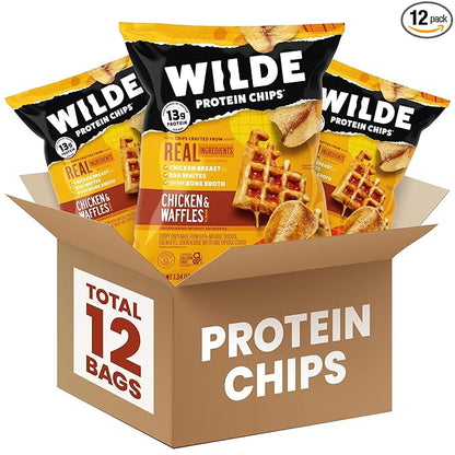 WILDE Protein Chips Chicken & Waffles, High Protein Snacks for Adults, Keto Chips, Gluten Free, Low