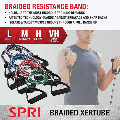 SPRI Braided Xertube Resistance Bands – Premium Exercise Band for Men & Women – Workout Equipment