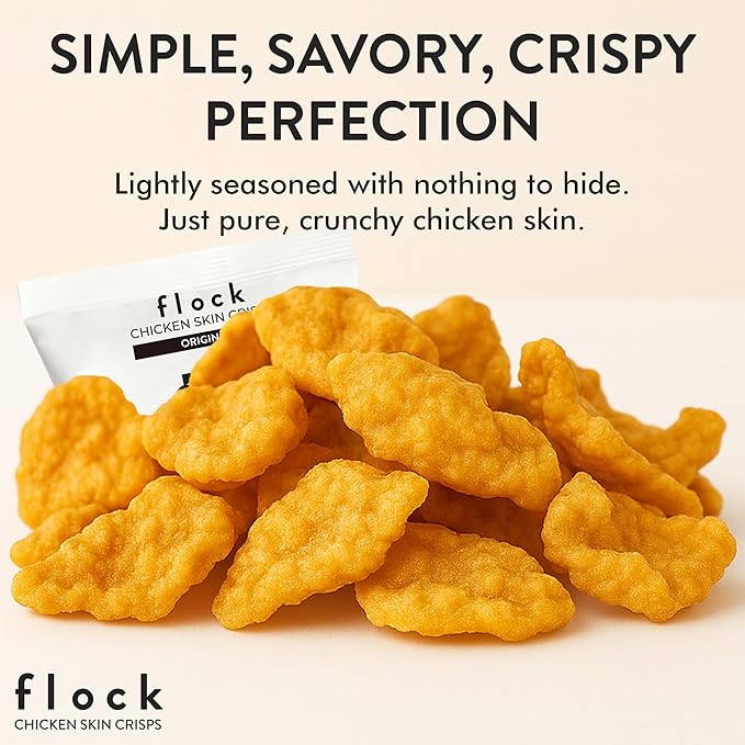Flock Keto Chicken Skin Chips – Original Flavor, Low Carb, High Protein, Gluten-Free Chicken