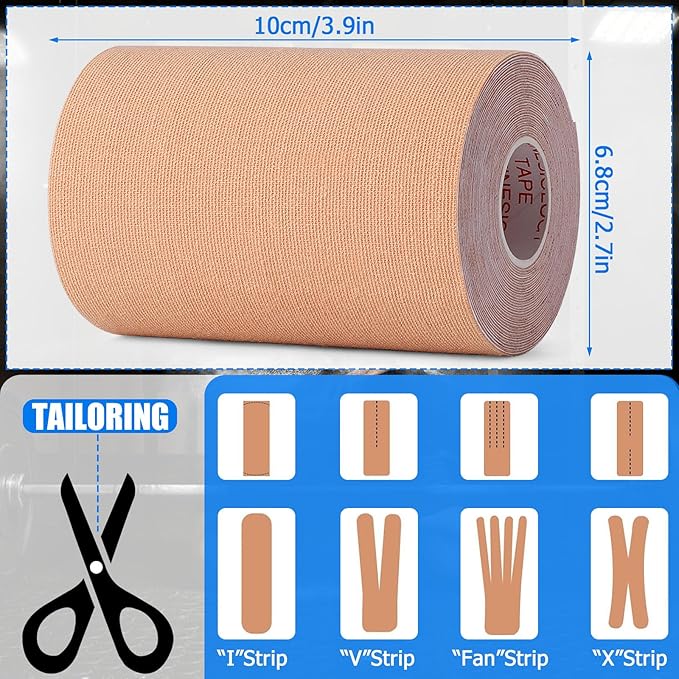 4 Rolls Kinesiology Tape, 4in x 5.5yd Extra Wide Breathable Muscle Support Adhesive Sport Tape for