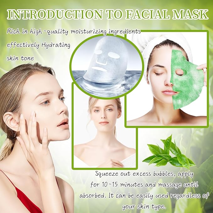 10 Sheets Face Masks Skincare O2 Bubble Green Tea Face Mask, Cleaner Bubble Sheet Masks Foaming