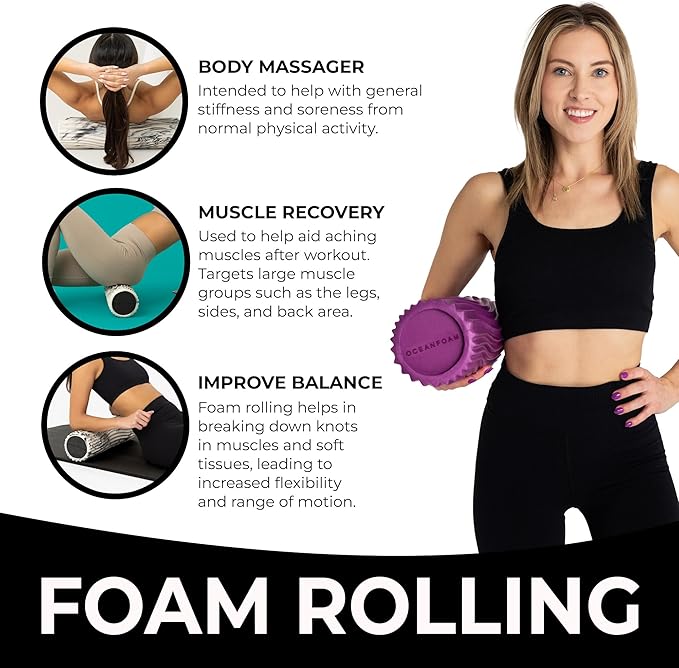 Oceanfoam Tidal Roller - Magenta - Muscle Massage Foam Roller for Back Pain & Stretching - Firm and