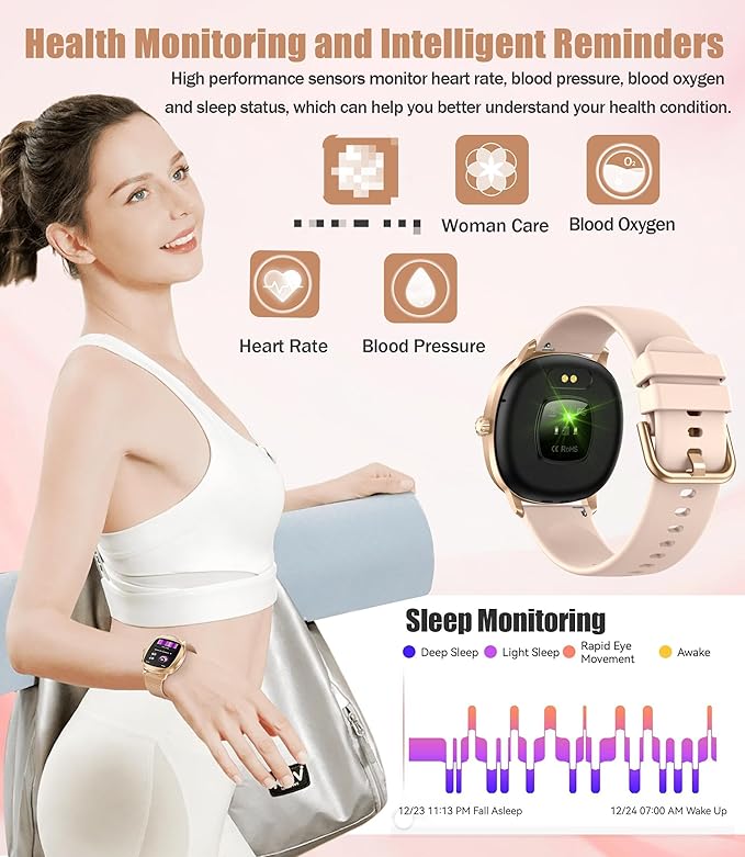 Women's 2pc Band Sports Watch/Smart Watch 1.72" Fitness Tracker with Heart Rate Monitor, 100+