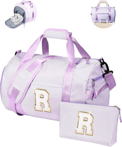 Gifts for Teenage Girls, Girl Gym Bag, Kids Initial Overnight Duffel Bags with Shoe Compartment