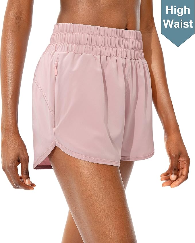 SANTINY Women's Running Shorts with Zip Pockets High Waisted Athletic Workout Gym Shorts for Women