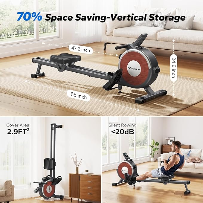 MERACH Rowing Machines for Home, Magnetic Rowing Machine with 16 Levels, Rower Machine of Quiet