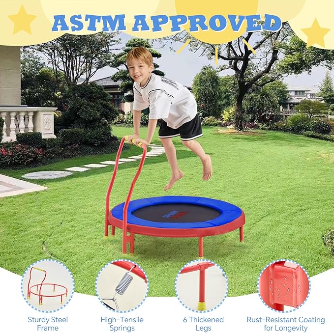 SPORTSOUL Mini Trampoline for Kids 3-6 with Super Safe Foam Handle Bar, 3ft Toddler Trampoline