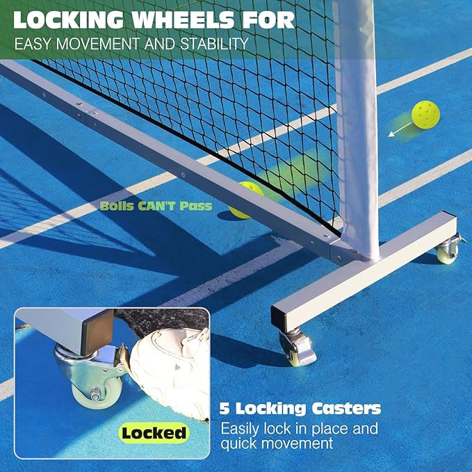 Pro Pickleball Net Portable with Wheels – 22ft Heavy Duty Pickleball Net System with Sturdy