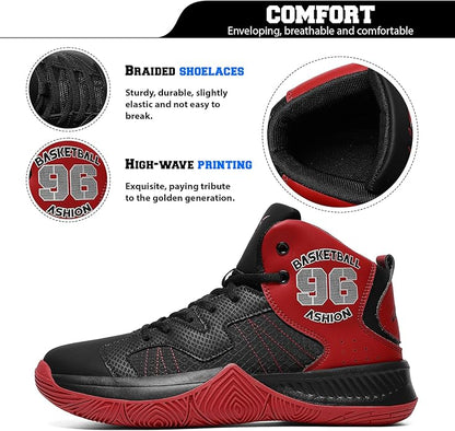 ASHION Kids Basketball Shoes Boys Girls Sneakers Mid-Top Lace Up Cushion Anti Slip Athletic Outdoor