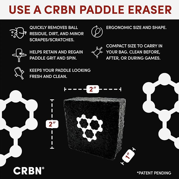 CRBN Pickleball Paddle Eraser, Best Carbon Fiber Pickle Ball Racket Cleaner, Fast & Easy Rubber Bar