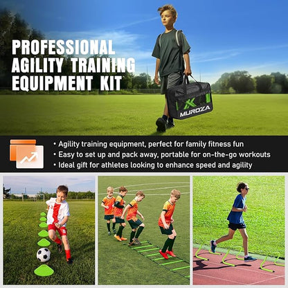 Agility Ladder, Speed Training Equipment Set, 20ft Agility Ladder, 12 Soccer Cones, 4 Hurdles, Jump