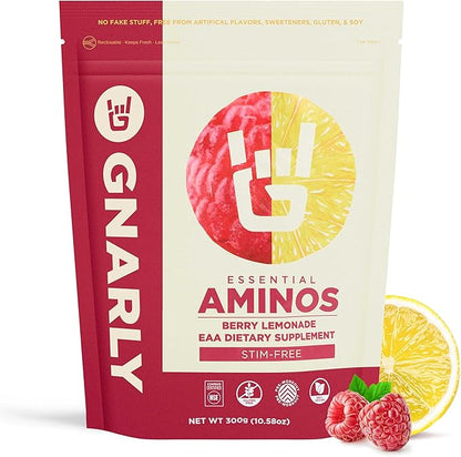 Gnarly Nutrition Essential Aminos Powder, Berry Lemonade ??Pre-Workout Amino Acids ??NSF Contents
