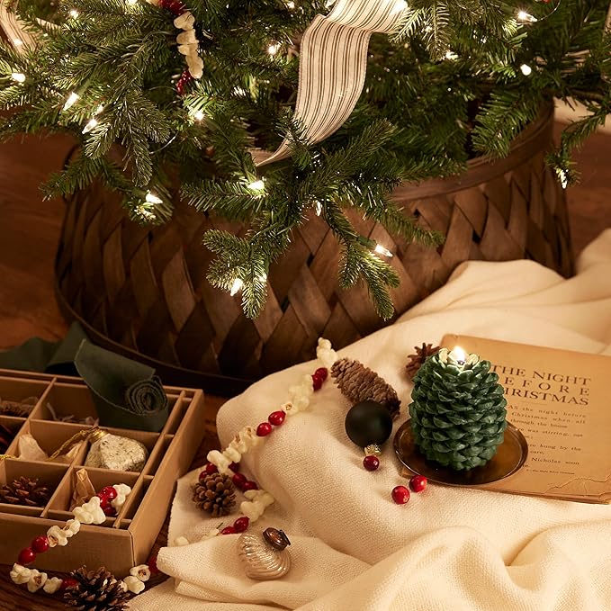 Thymes Frasier Fir Scented Candles for Home Decor - Green Pillar Candles for Women & Men - Place on