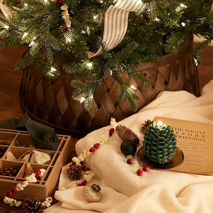 Thymes Frasier Fir Scented Candles for Home Decor - Green Pillar Candles for Women & Men - Place on