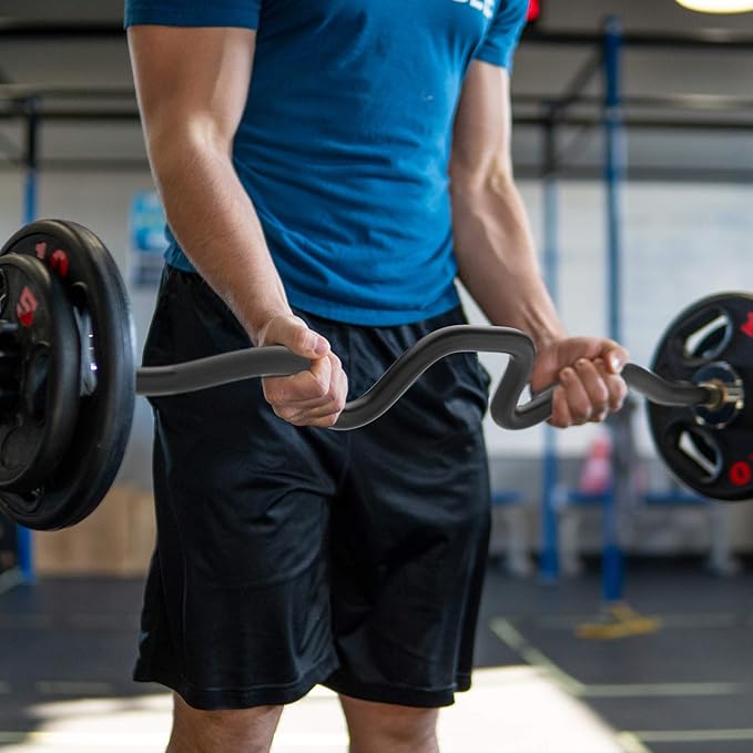 Synergee Commercial Super EZ Curl Olympic Bar Chrome, Black Phosphate and Red with Powder Coated