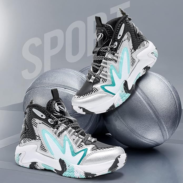 JMFCHI Kids Basketball Shoes High-top Sports Shoes Sneakers Durable Lace-up Non-Slip Running Shoes