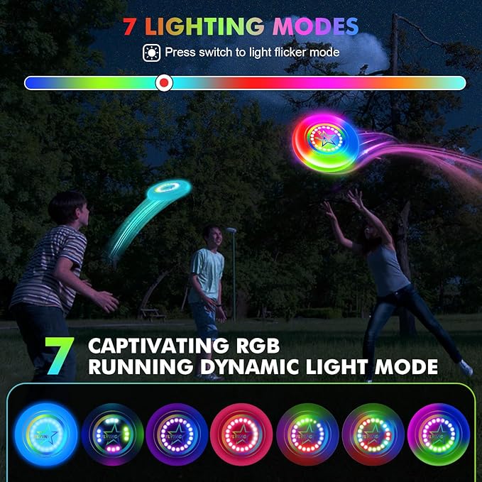 Pro LED Flying Sport Disc Toy for Kids Adults, 7 Dynamic Modes Glow in The Dark Fiying Ring, 175