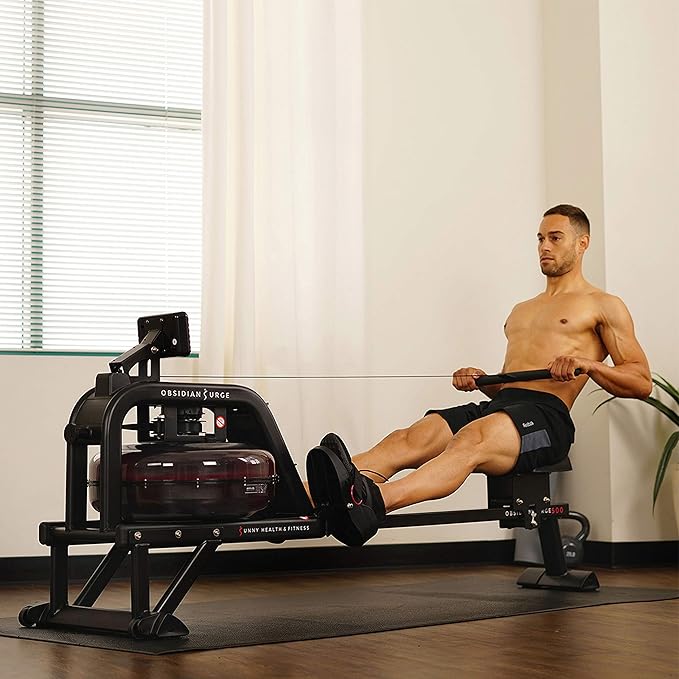 Sunny Health & Fitness Premium Water Rower w/Intensive Dynamic Real-Time Resistance, 300 LB