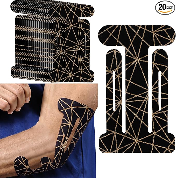 Geiserailie 20 Pcs Precut Kinesiology Tape for Elbows, Pain Relief Pre Cut Sports Waterproof