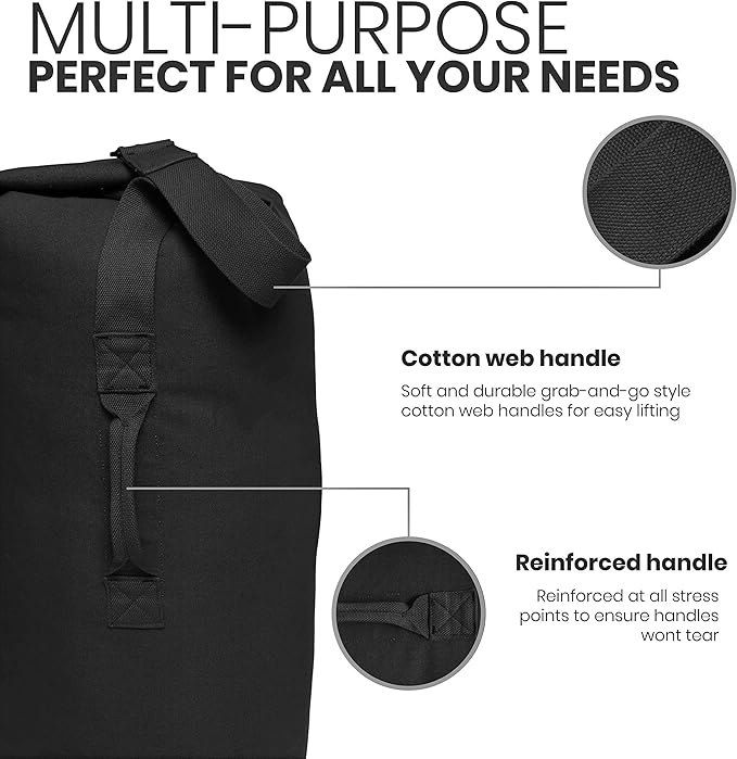 WHITEDUCK Top Load Canvas Folding Duffel Bag, Water Resistant Army Style Shoulder Bag for Men and