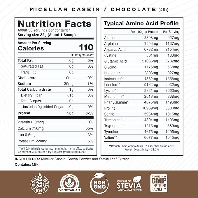Muscle Feast Grass Fed Micellar Casein Protein Powder, Pasture Raised & Hormone Free, Slow