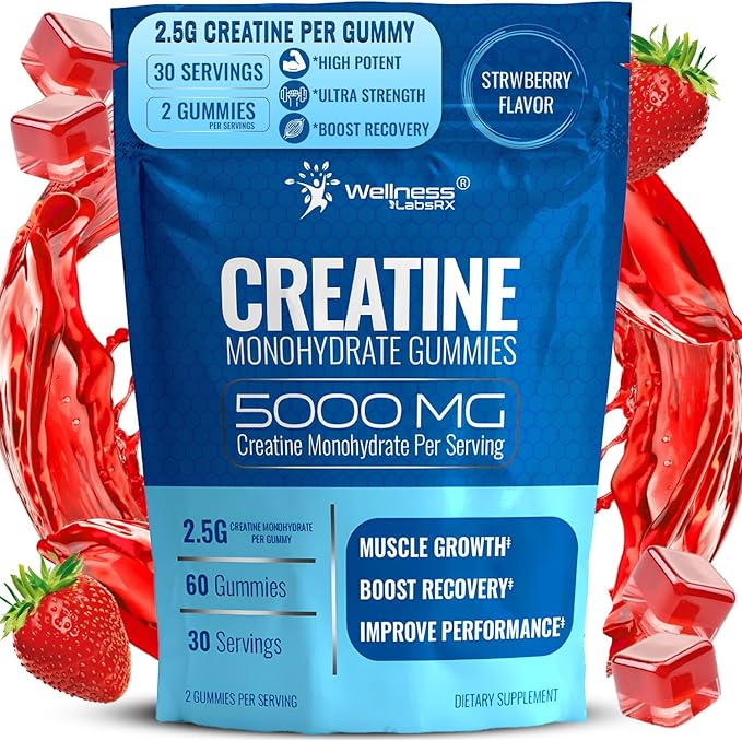Creatine Gummies 5000mg, 30 Servings Creatine Monohydrate Gummies - Third-Party Tested Creatine for