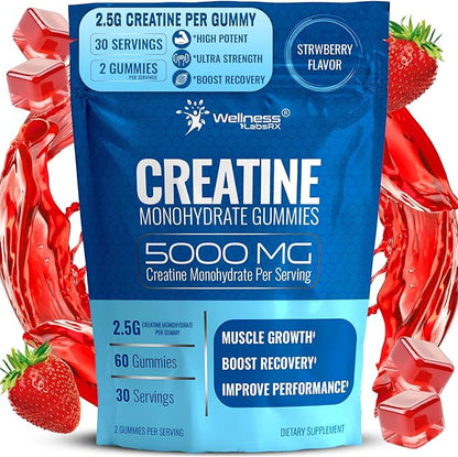 Creatine Gummies 5000mg, 30 Servings Creatine Monohydrate Gummies - Third-Party Tested Creatine for