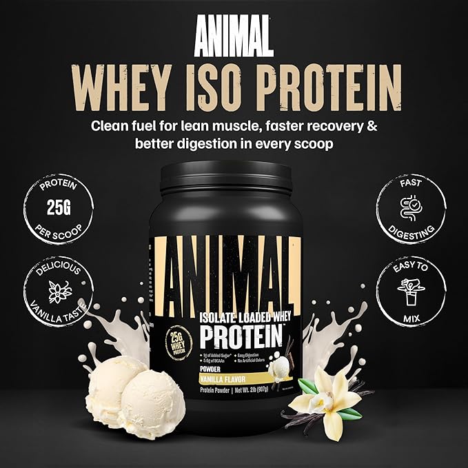 Animal Whey Isolate Protein Powder - Loaded for Pre & Post Workout Muscle Builder and Recovery with