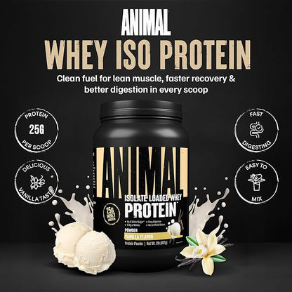 Animal Whey Isolate Protein Powder - Loaded for Pre & Post Workout Muscle Builder and Recovery with