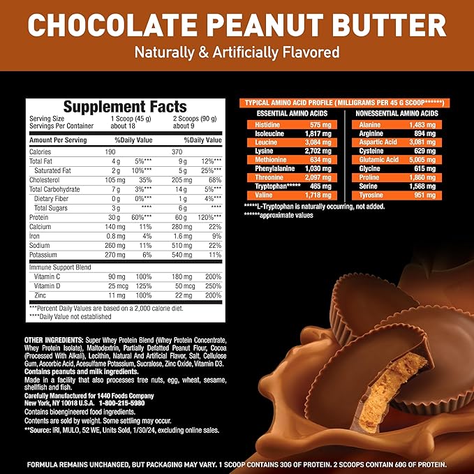 Body Fortress 100% Whey, Premium Protein Powder, Chocolate Peanut Butter, 1.78lbs (Packaging May