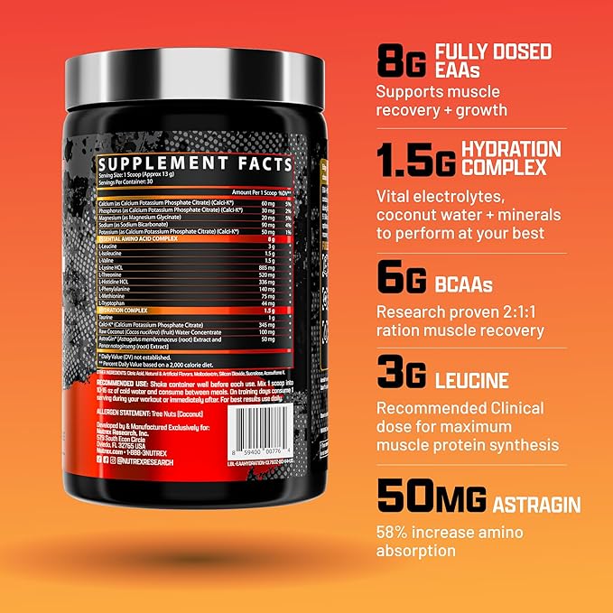 Nutrex Research EAA Hydration | EAAs + BCAAs Powder | Muscle Recovery, Strength, Muscle Building
