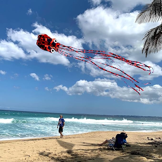 Octopus Kites for Kids & Adults Easy to Fly, 24”x 158” Large Soft Kite Kit for Boys and Girls
