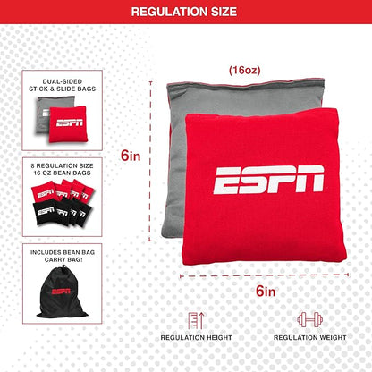 ESPN Cornhole Board Set Includes Bean Bags and Travel Case, Ideal for Kids Games, Family Games, and