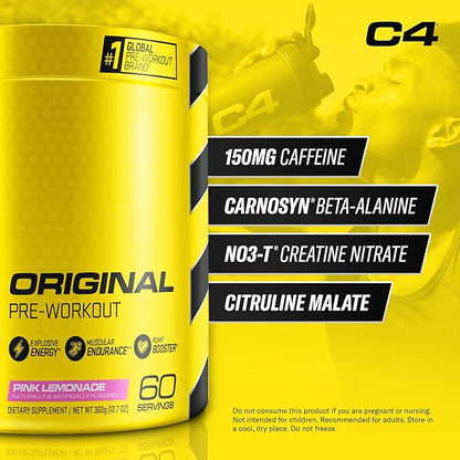 Cellucor C4 Original Pre Workout Powder Pink Lemonade Vitamin C for Immune Support Sugar Free