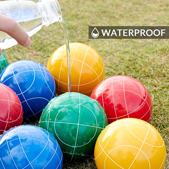ApudArmis Bocce Balls Set, Outdoor Family Bocce Game for Backyard/Lawn/Beach - Set of 8 Poly-Resin